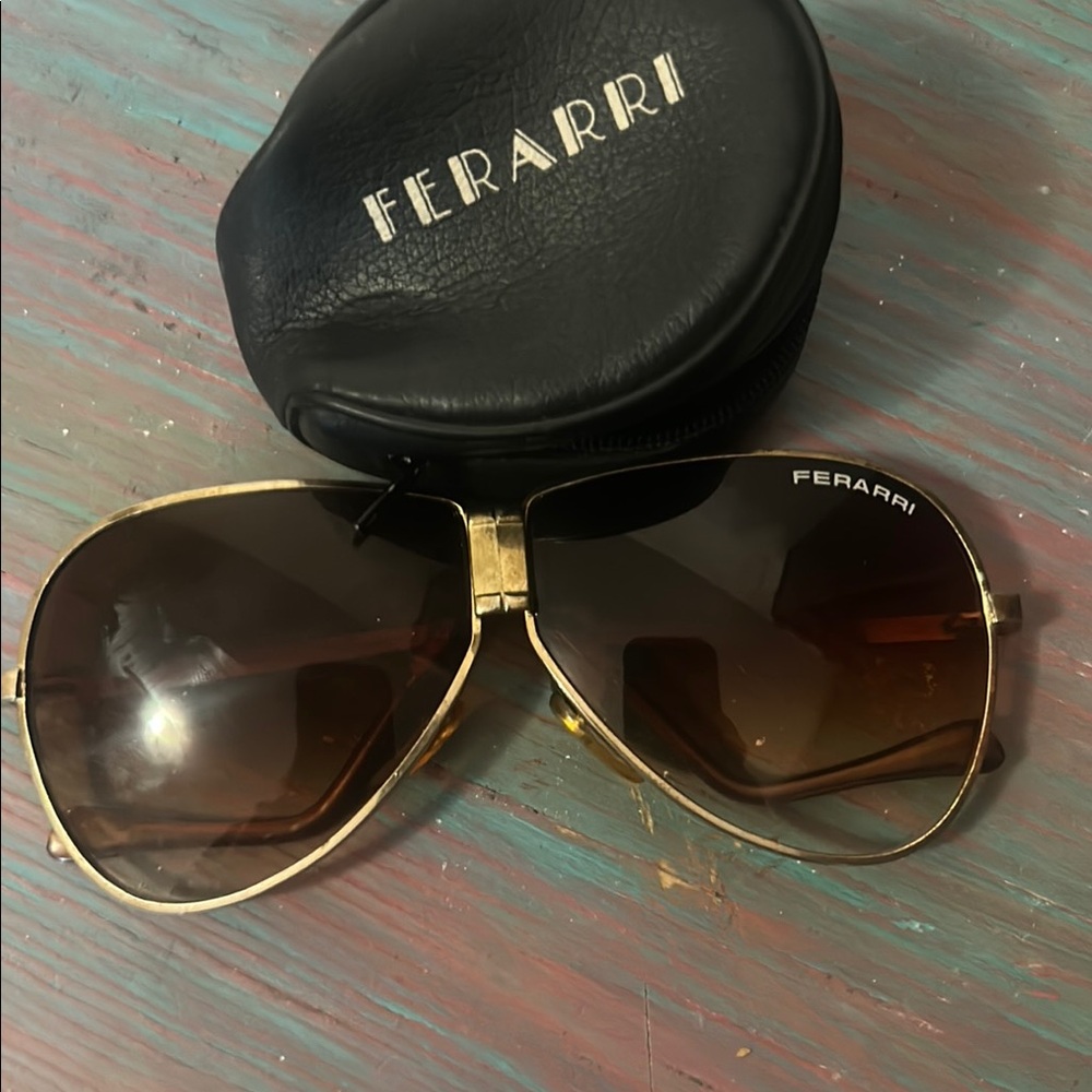 Ferrari Gold Frame Brown Lens Aviator Sunglasses with Case